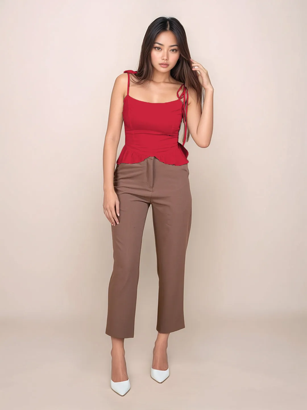 Red Solid Sleeveless Top