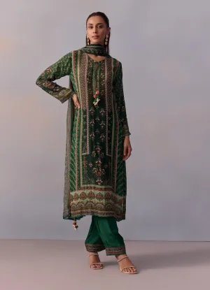 Reham bottle green printed kurta set