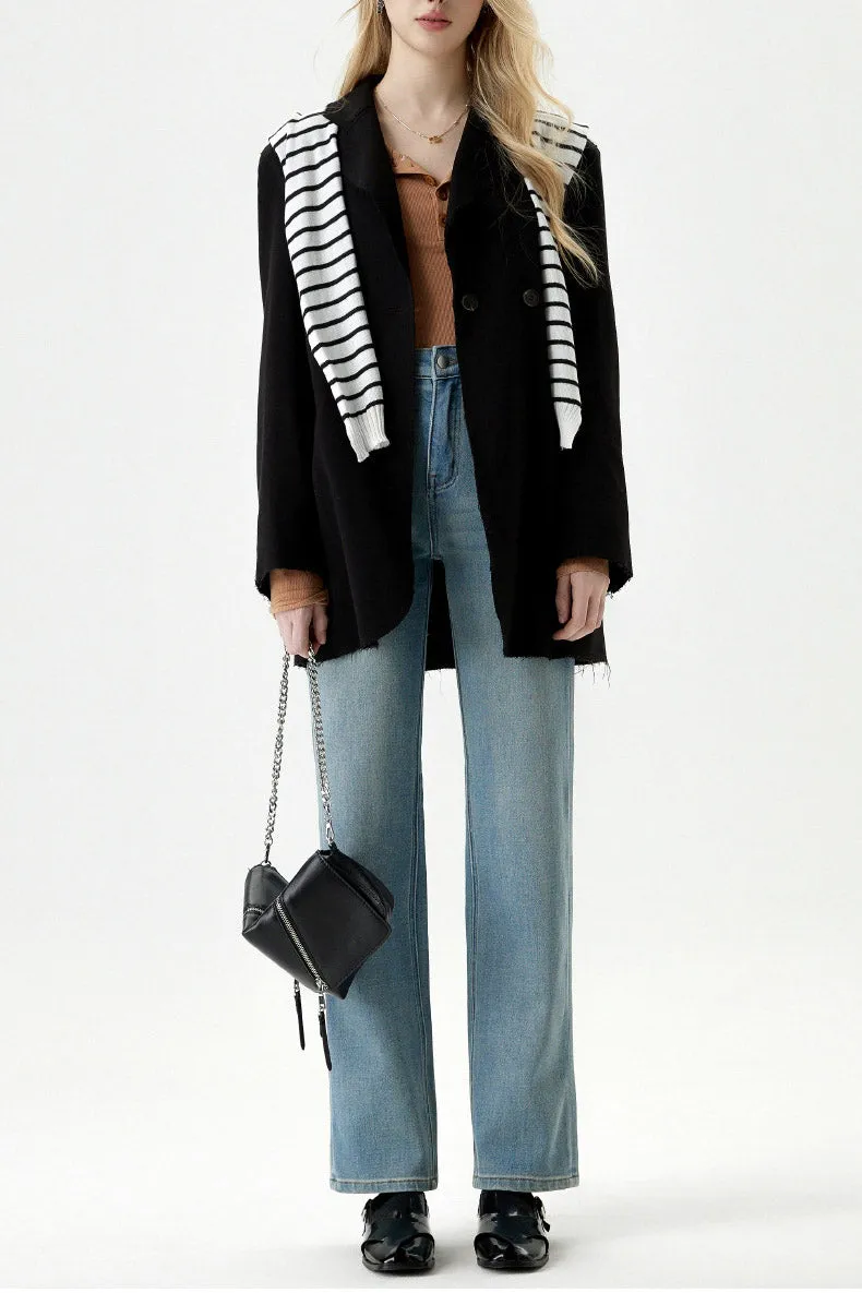Ribbed Henley Top & High-Waisted Jeans Outfit