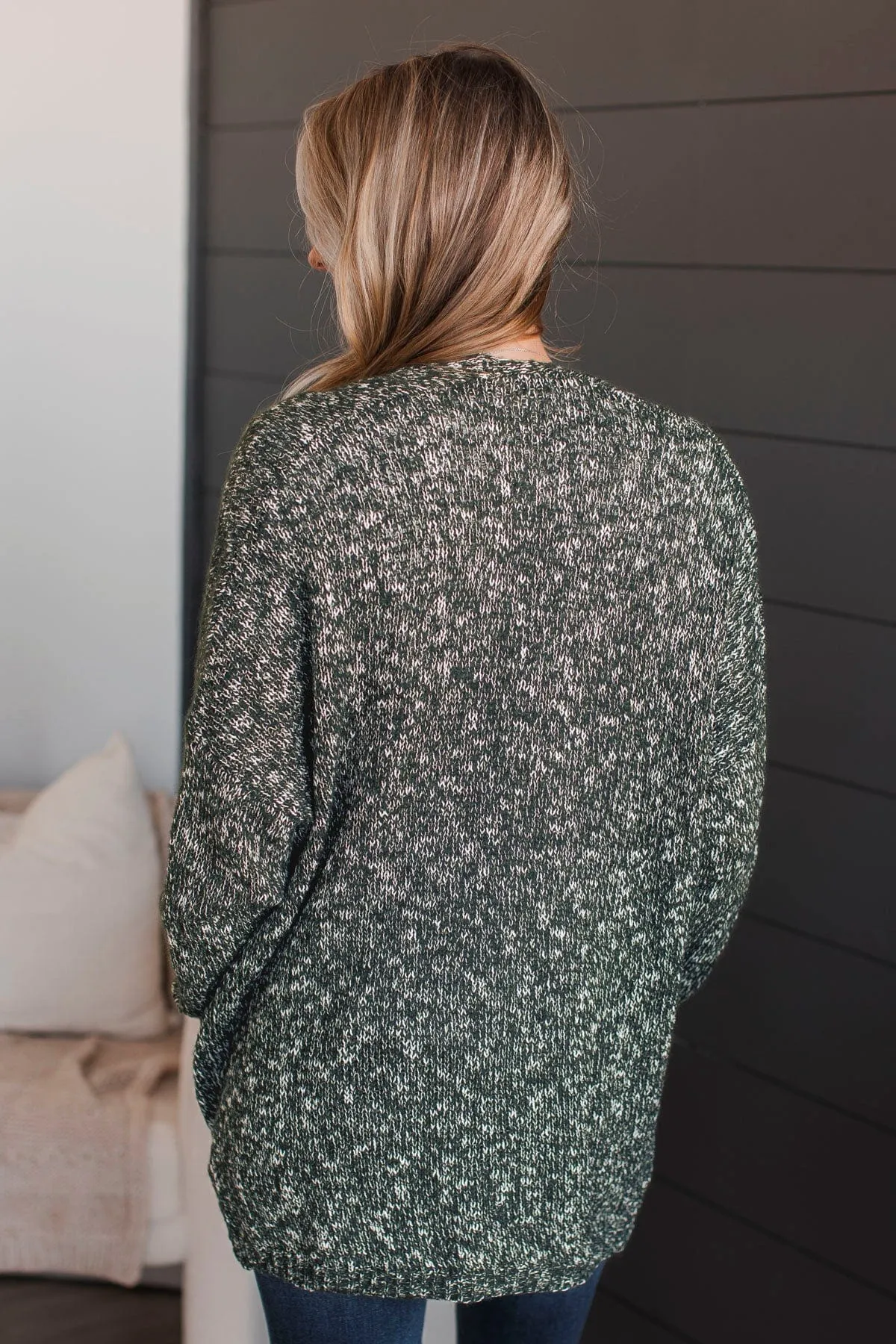 Right On Track Open Front Cardigan- Forest Green