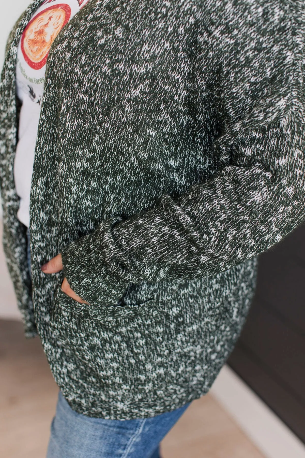 Right On Track Open Front Cardigan- Forest Green