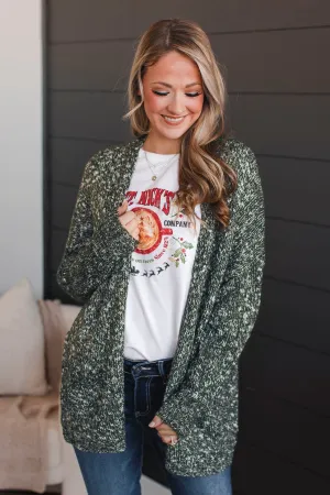 Right On Track Open Front Cardigan- Forest Green