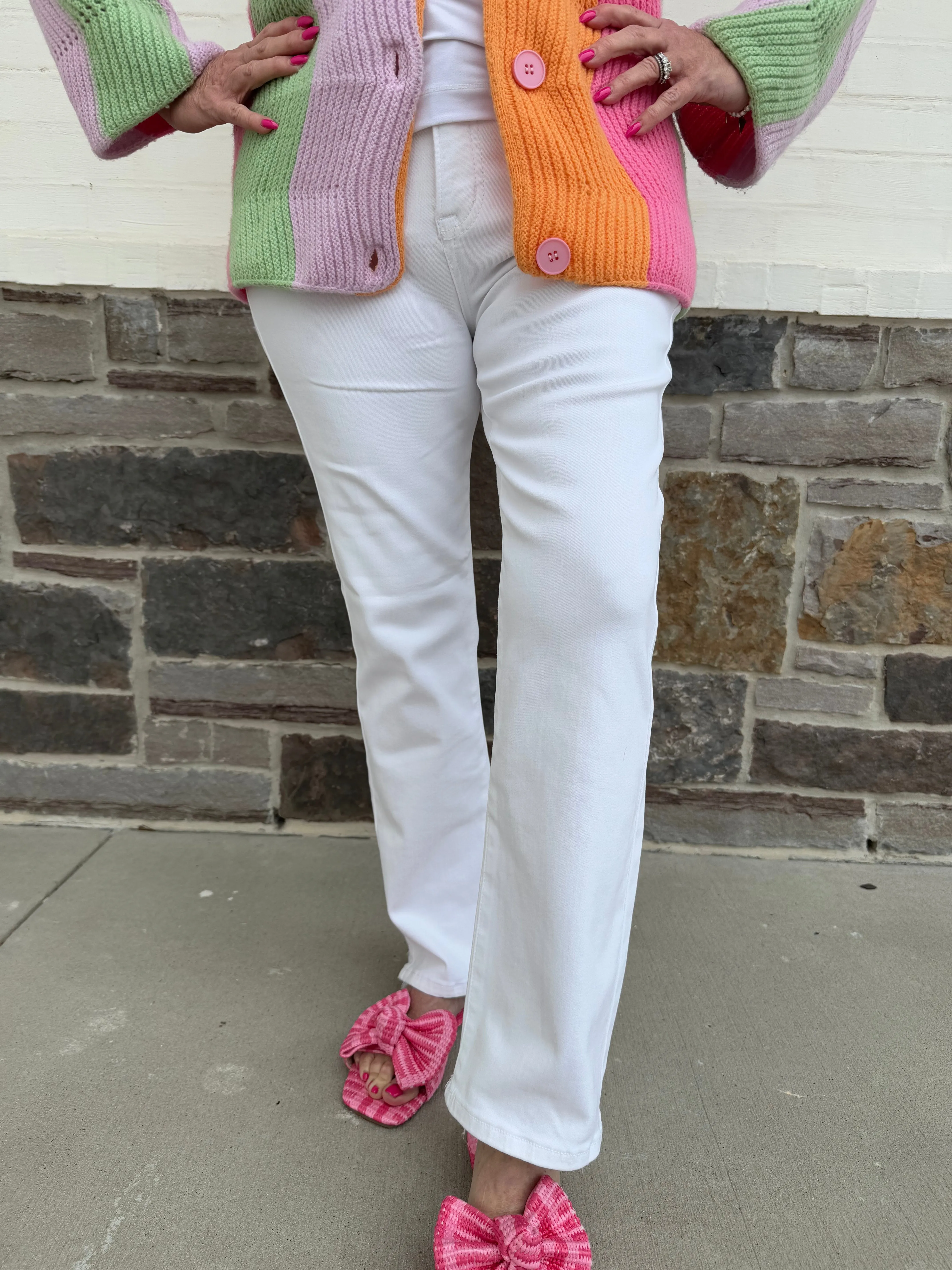 Risen: White High Rise Straight Pants