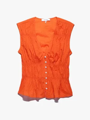 Ruched V-Neck Blouse in Orange Crush