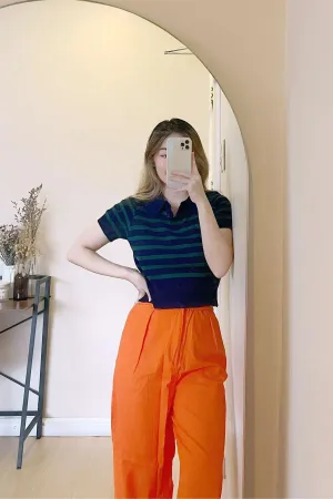 RUE Striped Knit Polo Shirt (Blue Green)