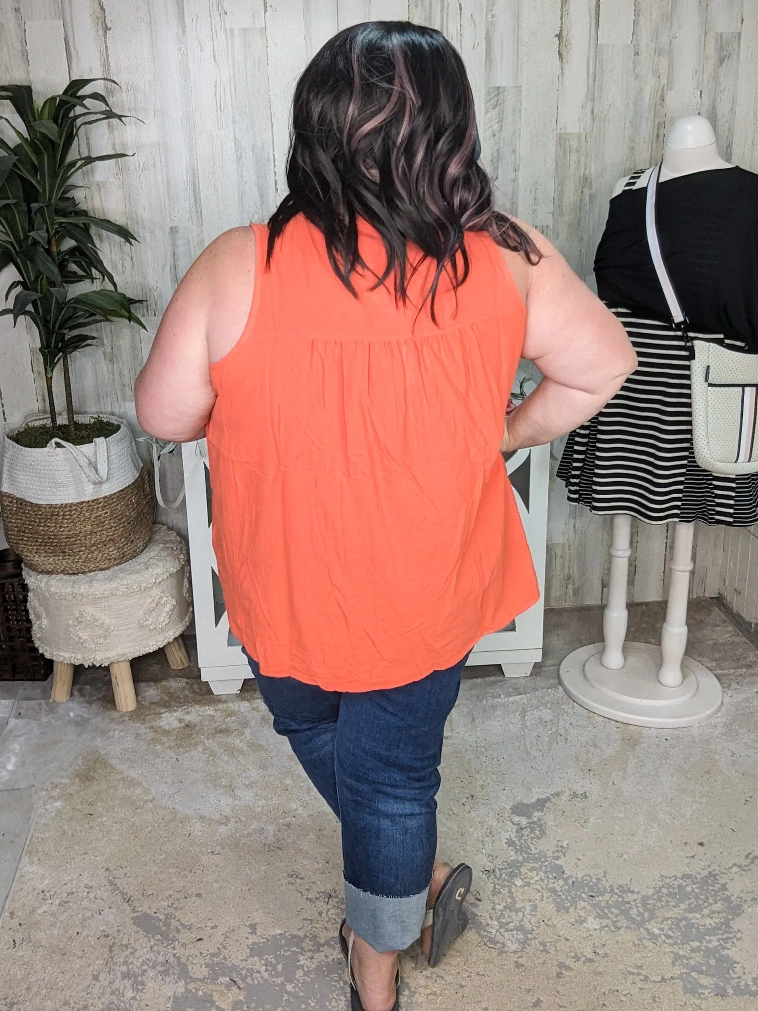 SALE- Rina Smocked Detail Button Front Tank