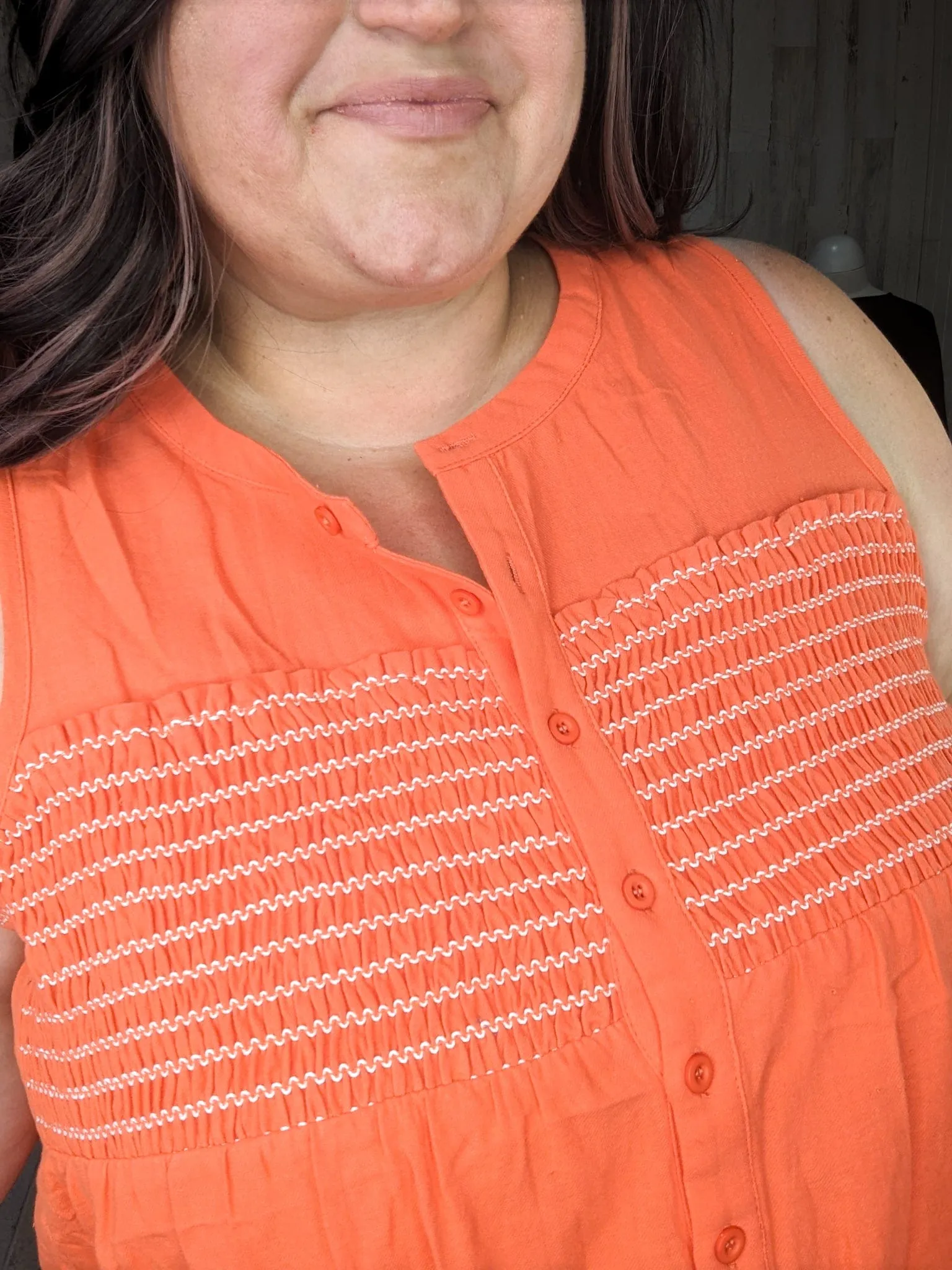 SALE- Rina Smocked Detail Button Front Tank