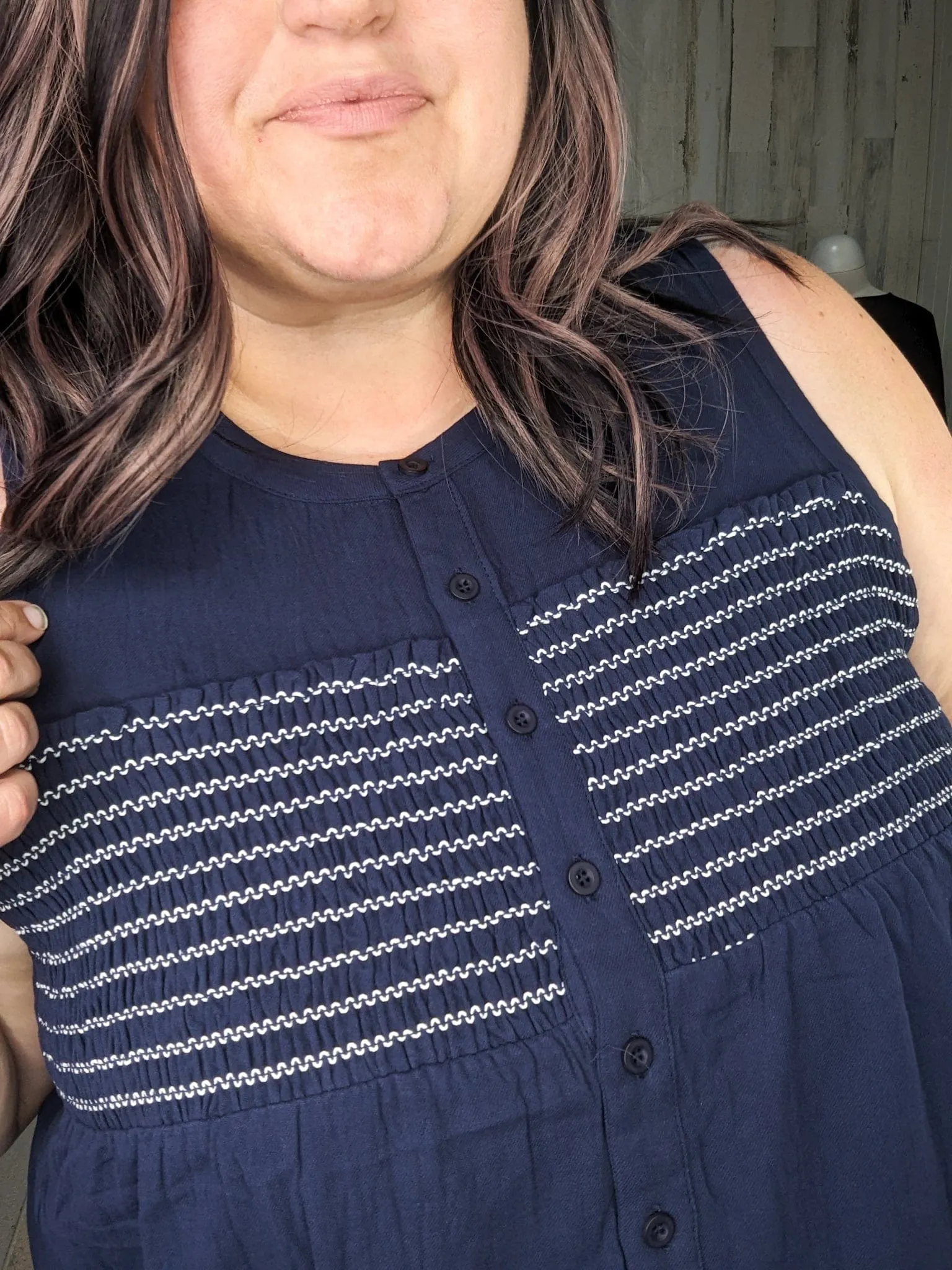 SALE- Rina Smocked Detail Button Front Tank