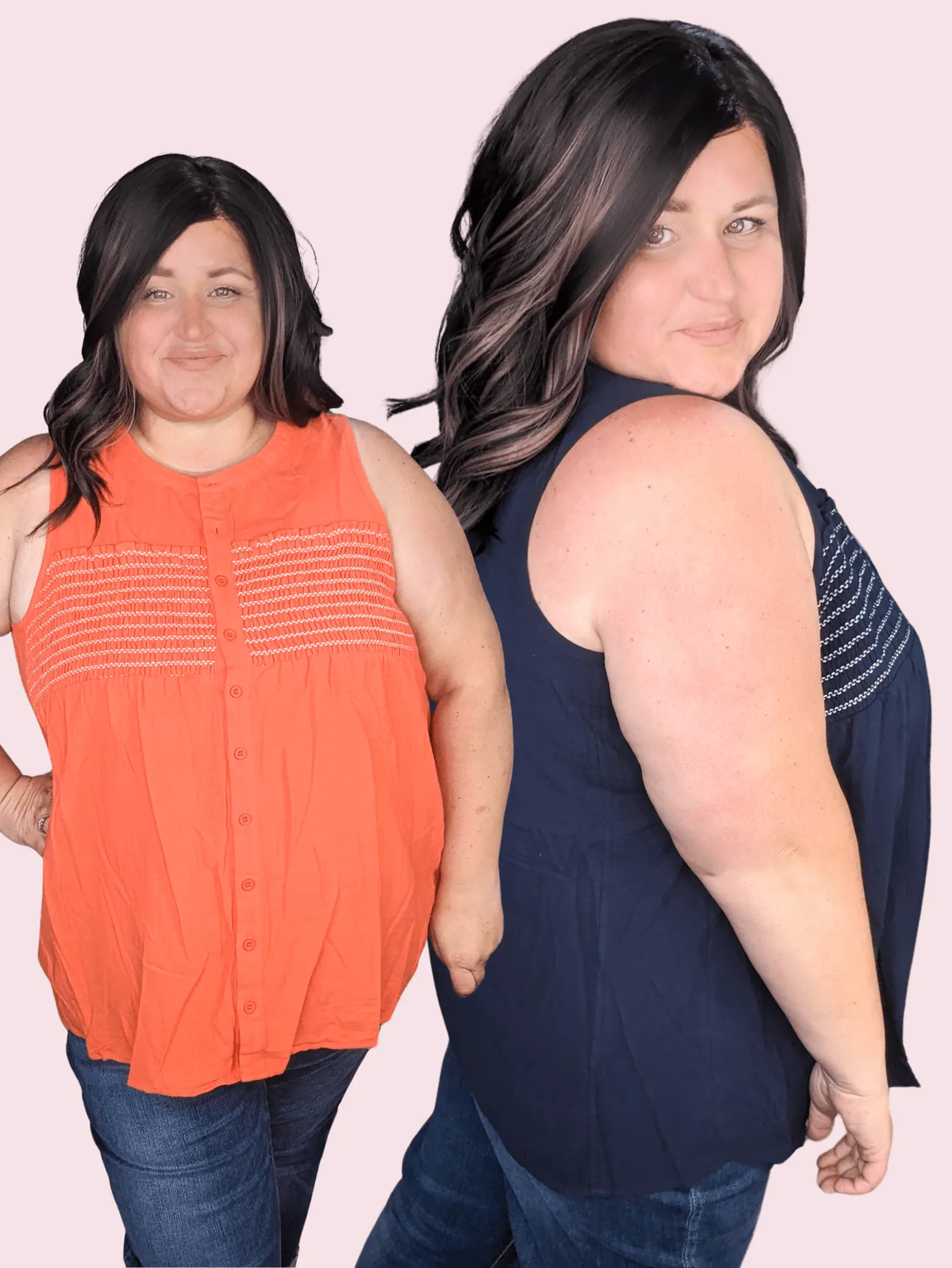 SALE- Rina Smocked Detail Button Front Tank