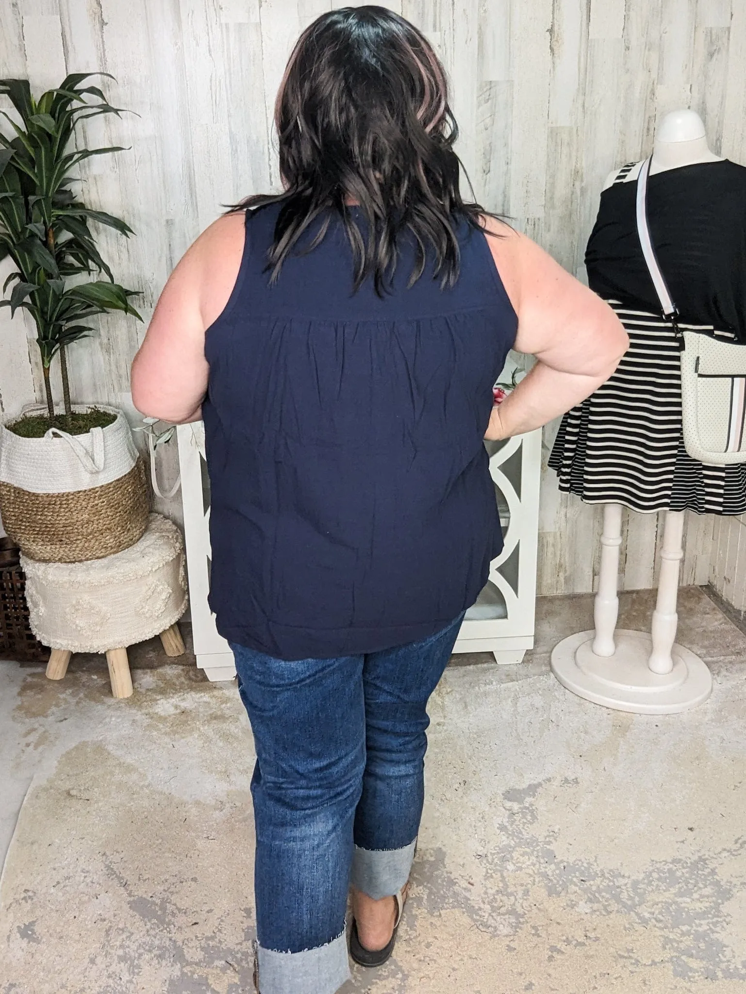SALE- Rina Smocked Detail Button Front Tank