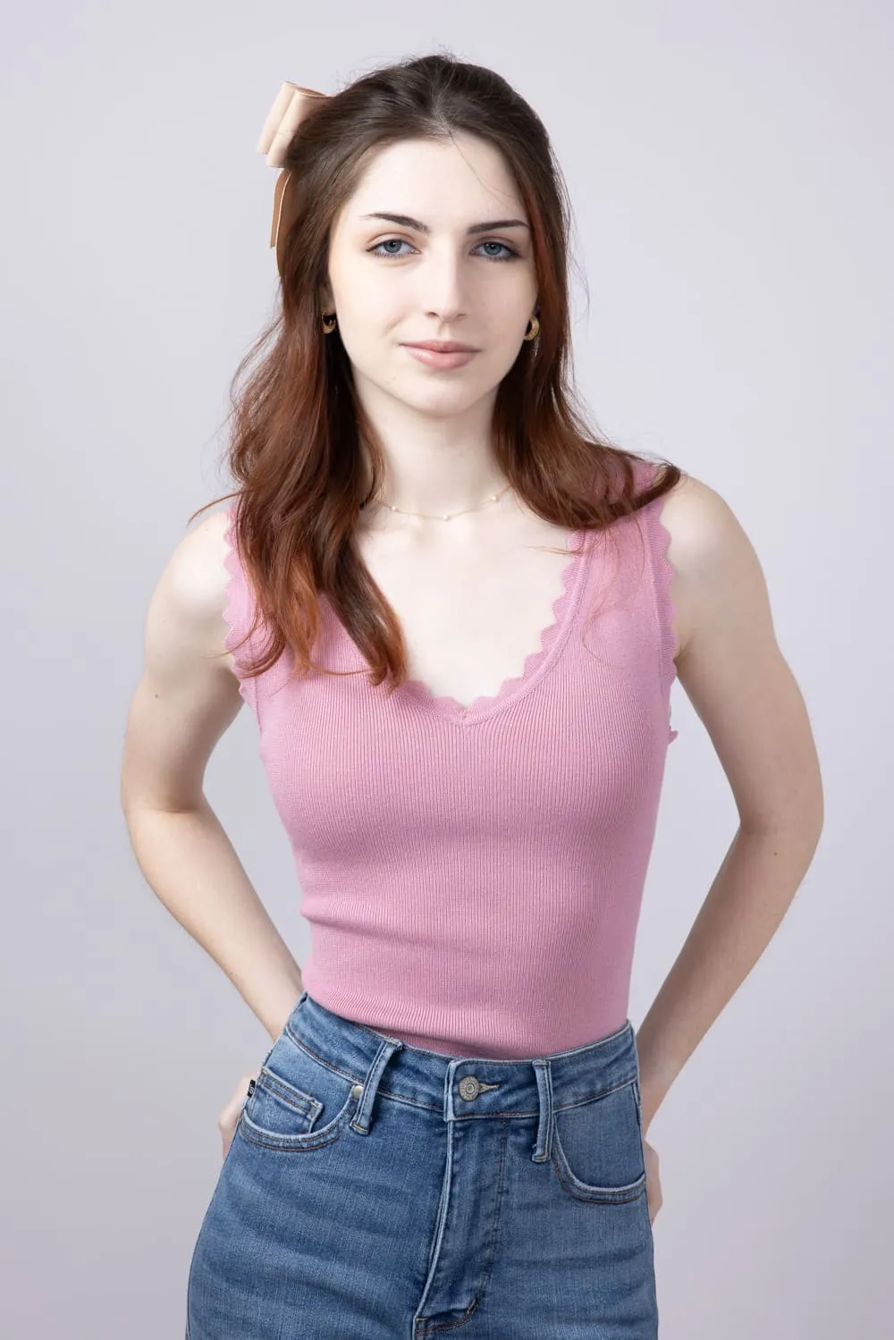 Scallop Tank Top for Women in Dusty Pink | TW1000-DUSTYPINK