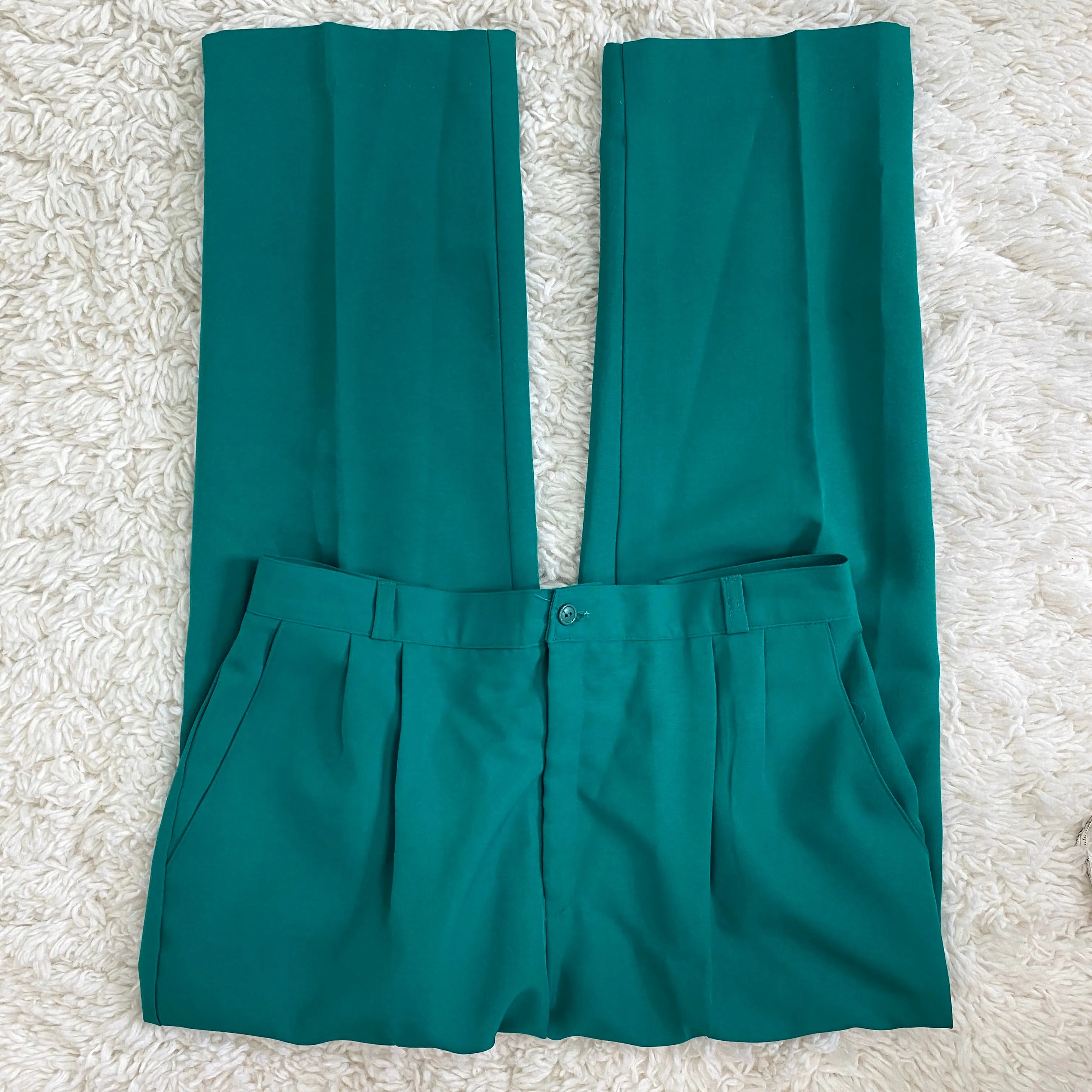 Sears Vintage 70s Teal High Waisted Pleated Polyester Pants