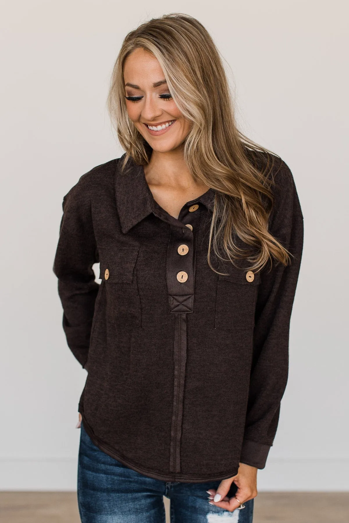 See For Yourself Pocket Top- Dark Brown