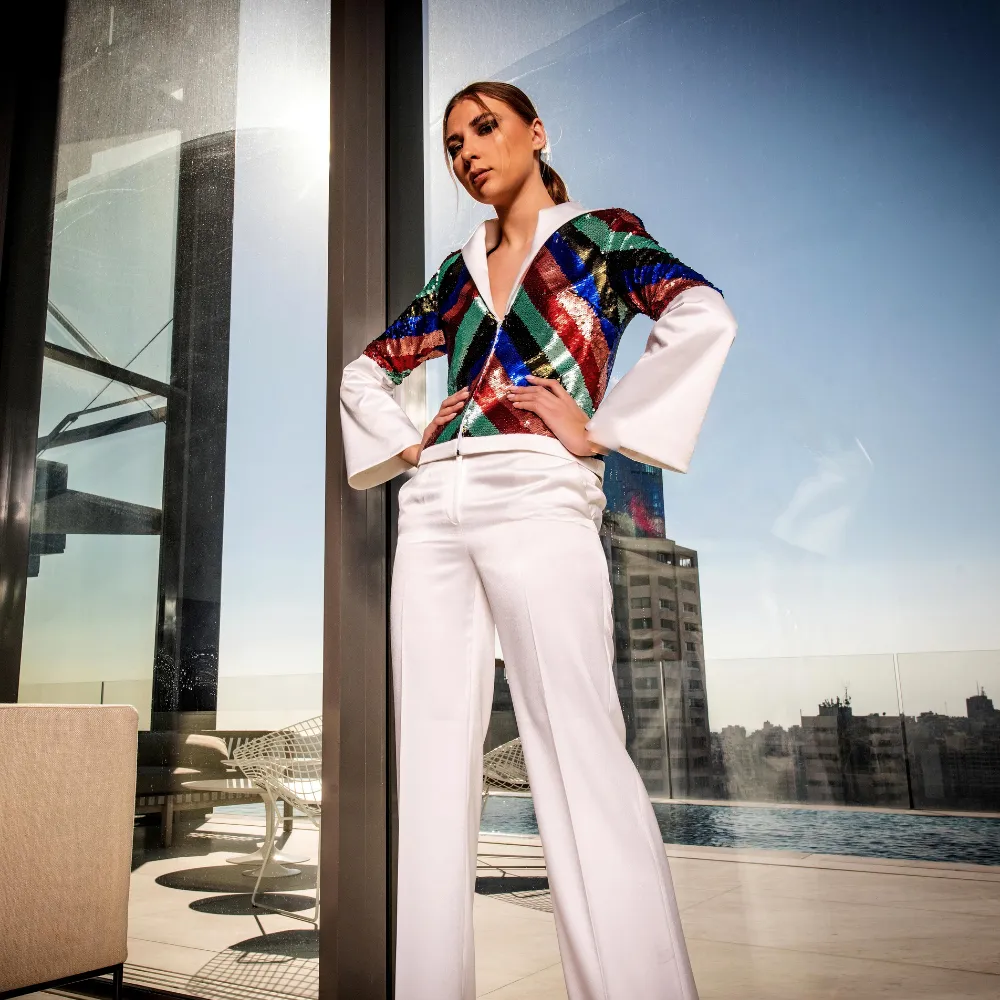 Sequined white blazer and pants