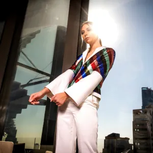 Sequined white blazer and pants