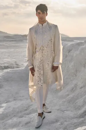 SG Off-White Mirror Work Sherwani Set