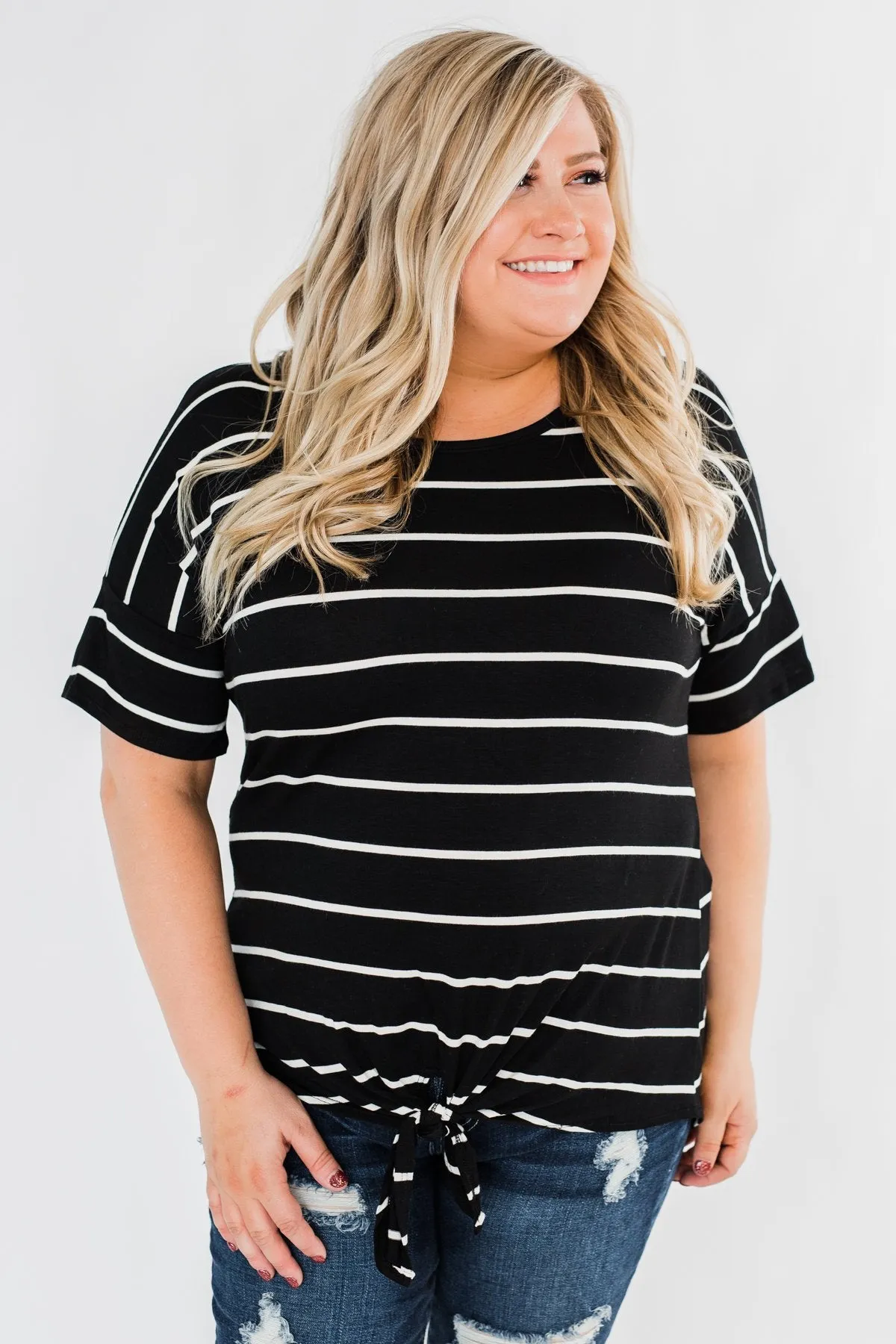 Shine The Way You Do Striped Top- Black