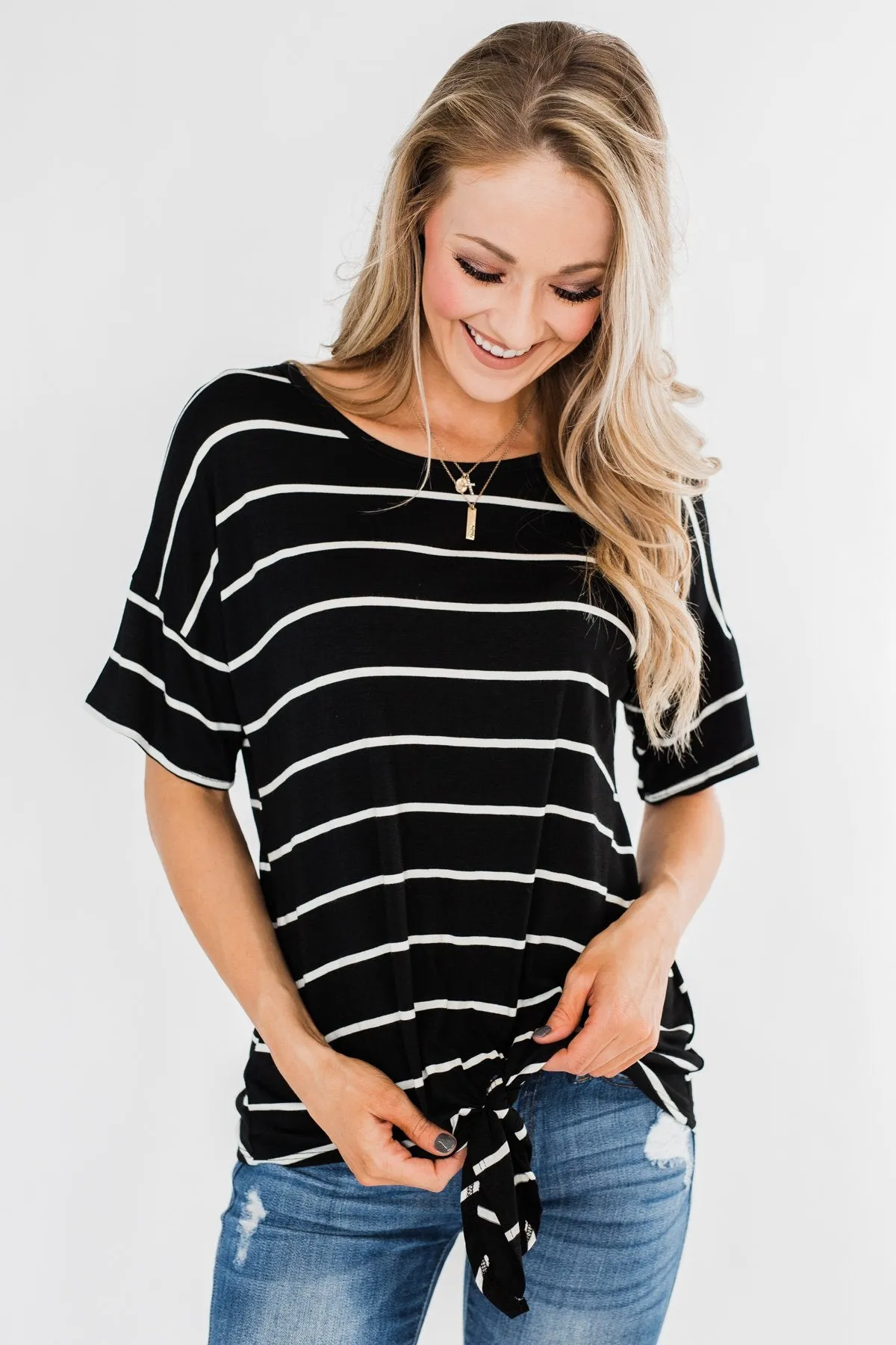 Shine The Way You Do Striped Top- Black