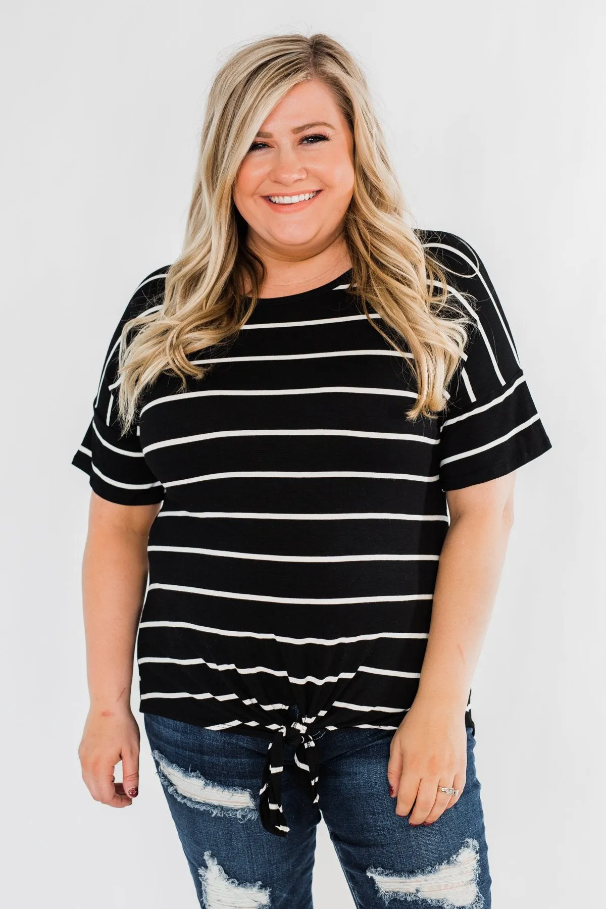 Shine The Way You Do Striped Top- Black