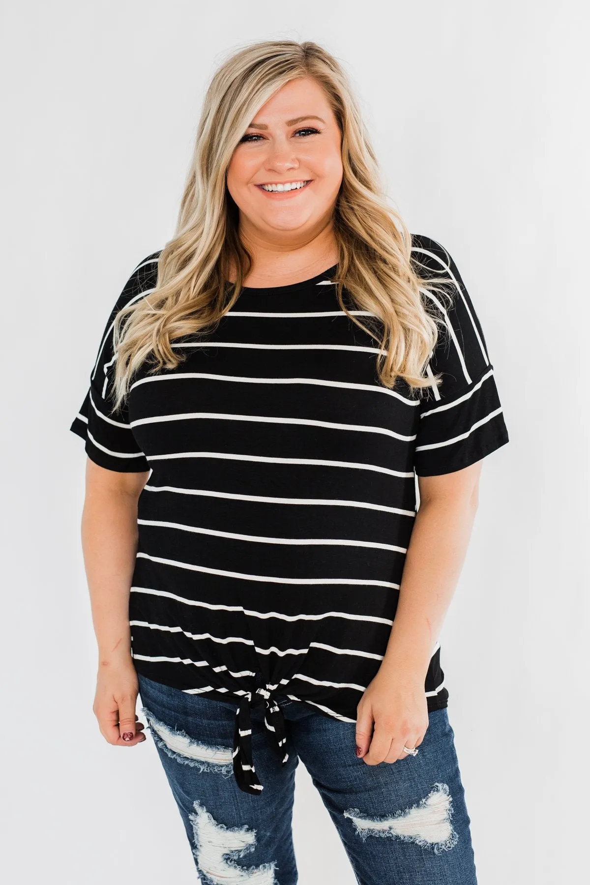 Shine The Way You Do Striped Top- Black
