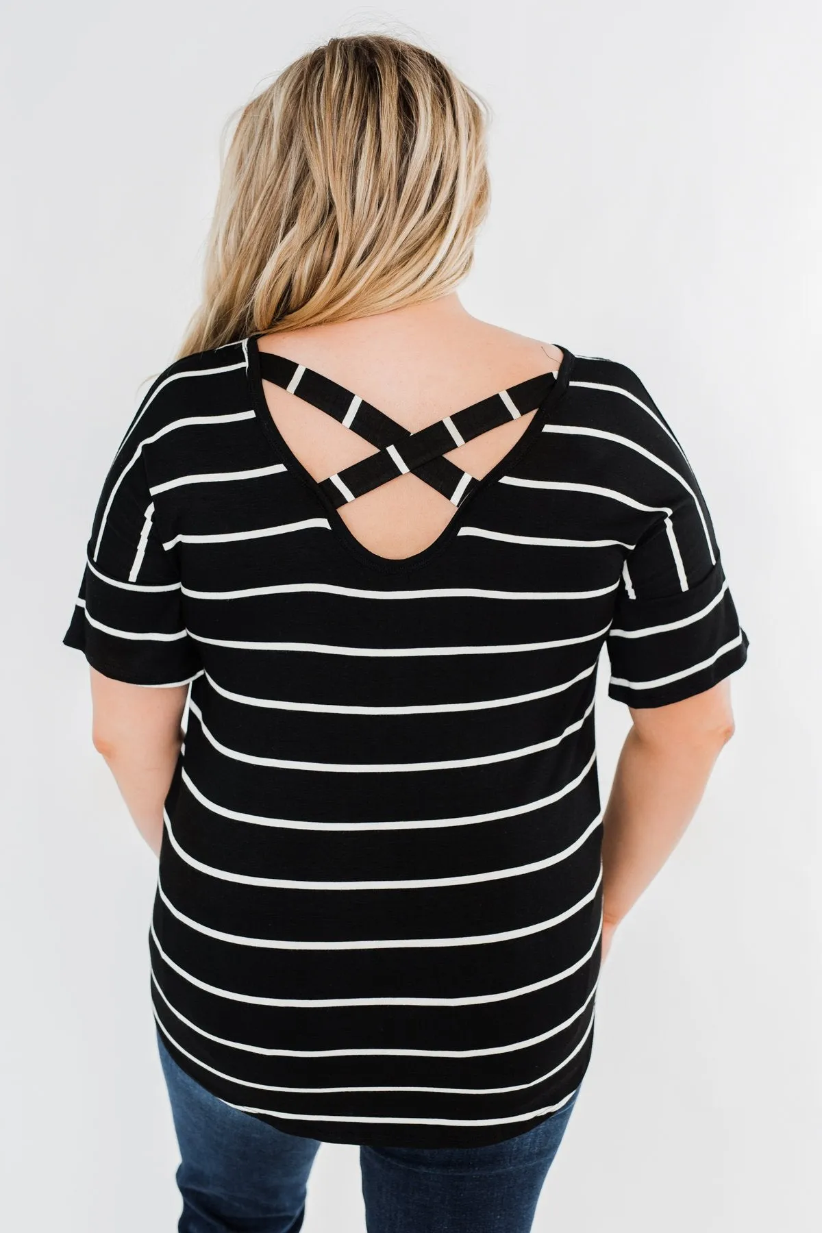 Shine The Way You Do Striped Top- Black