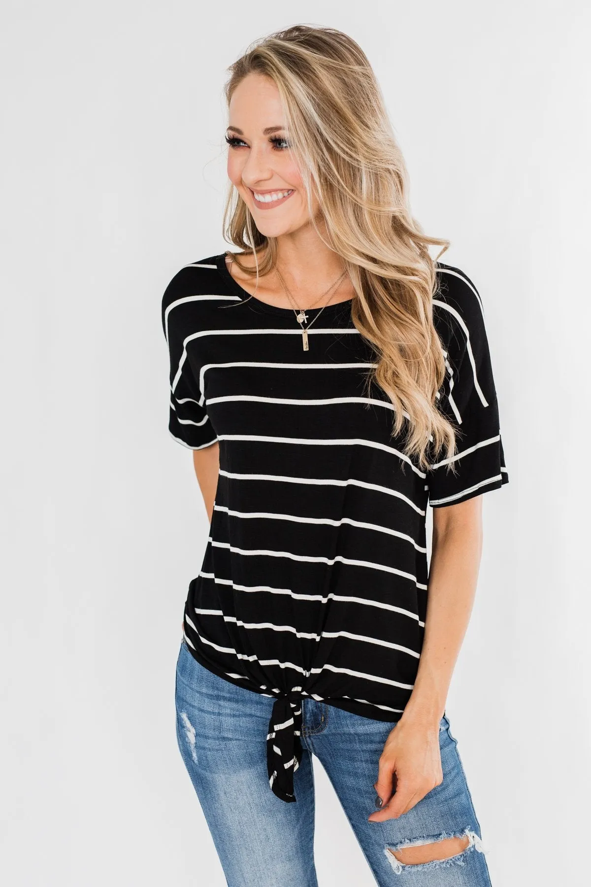 Shine The Way You Do Striped Top- Black