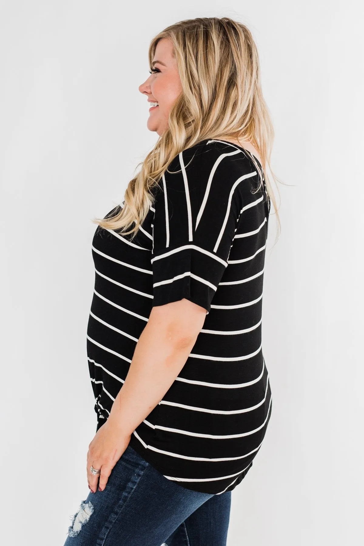 Shine The Way You Do Striped Top- Black