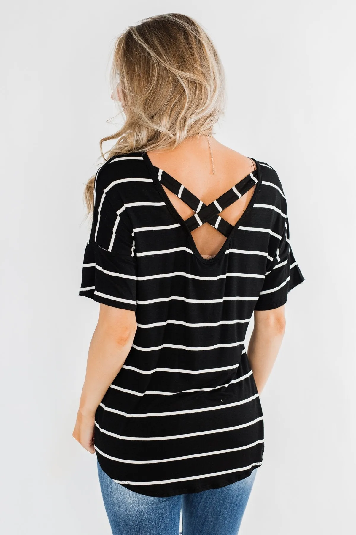 Shine The Way You Do Striped Top- Black