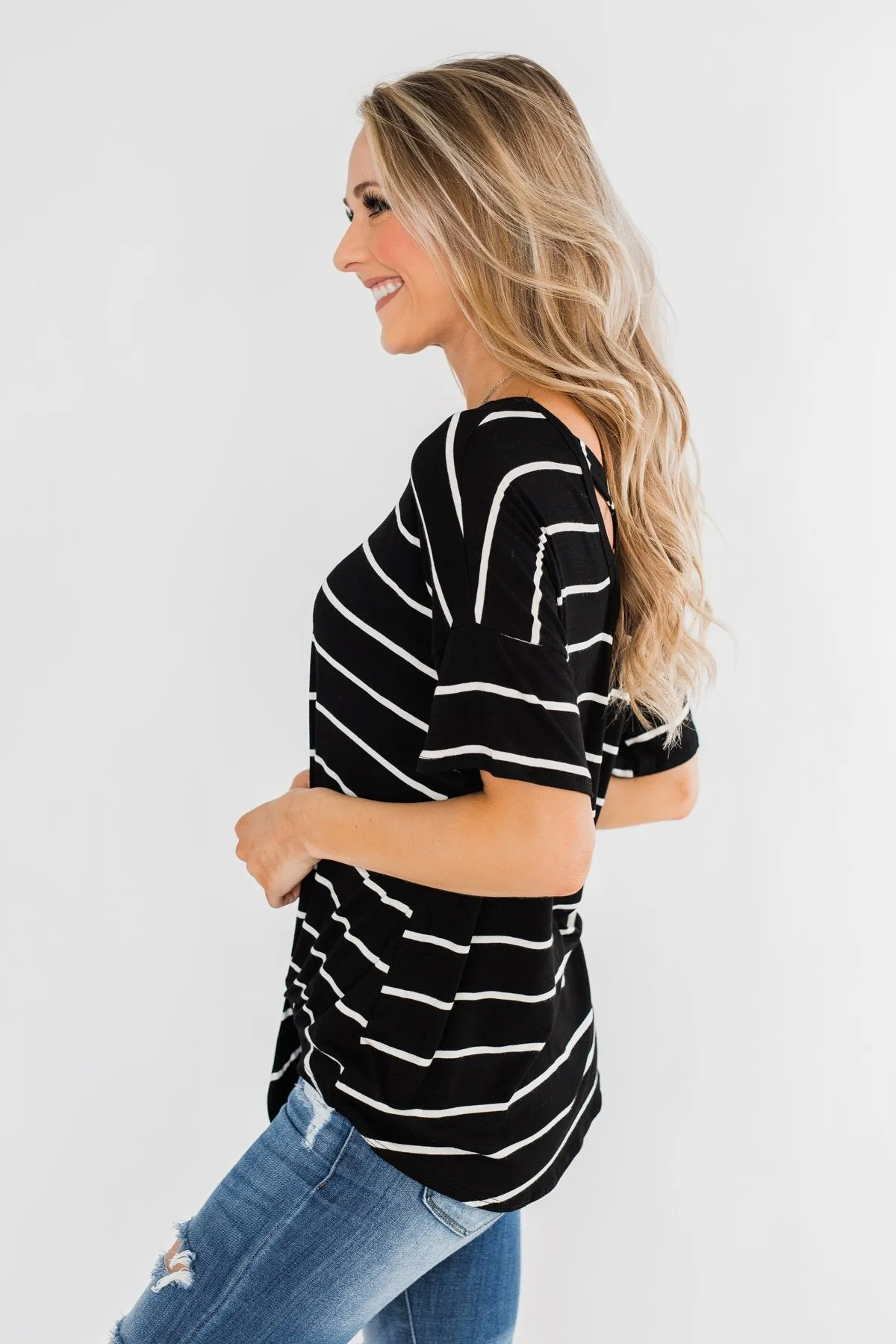 Shine The Way You Do Striped Top- Black