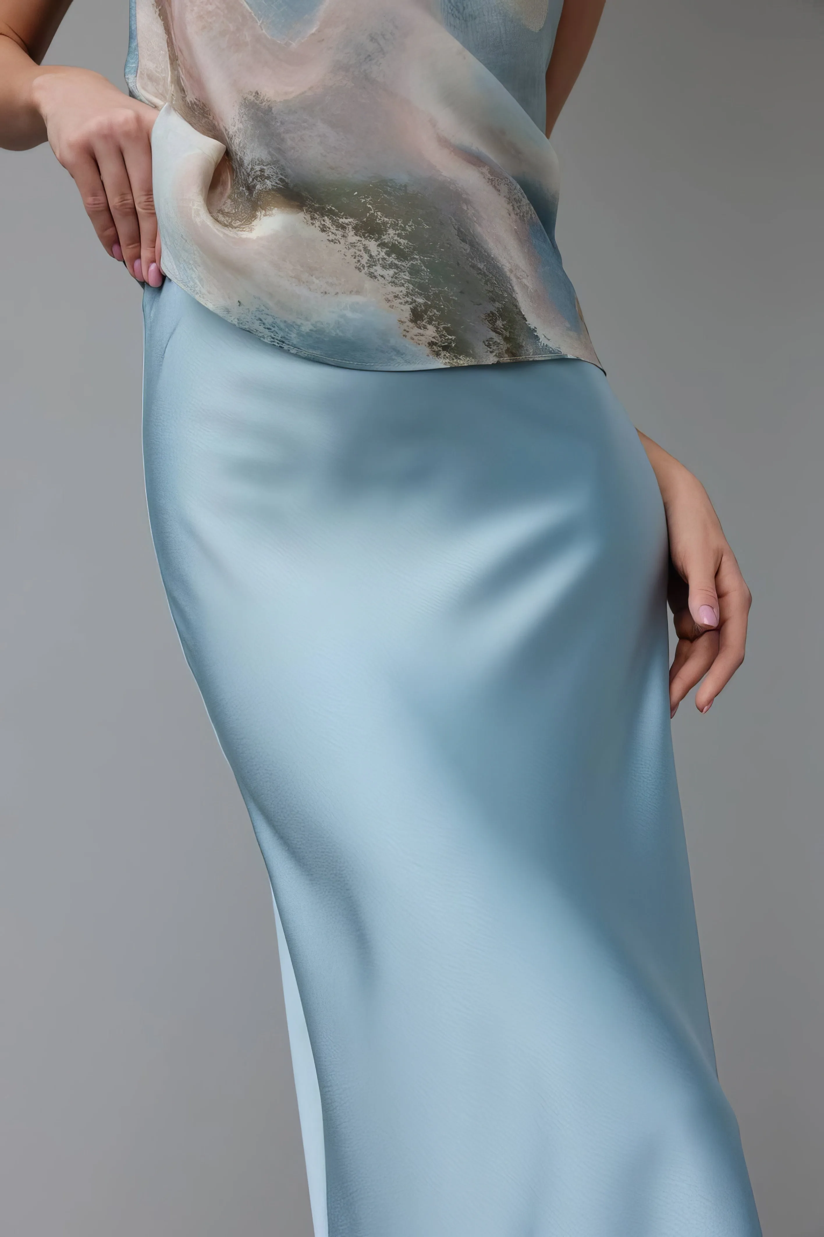 Sky Blue Satin Bias Skirt
