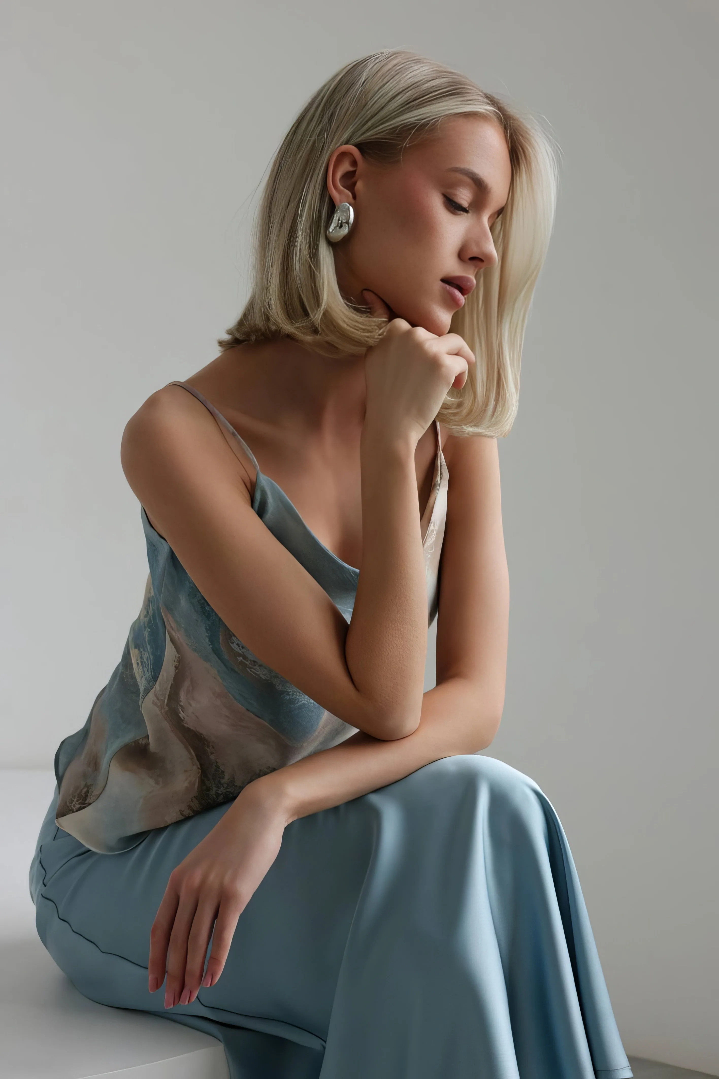Sky Blue Satin Bias Skirt