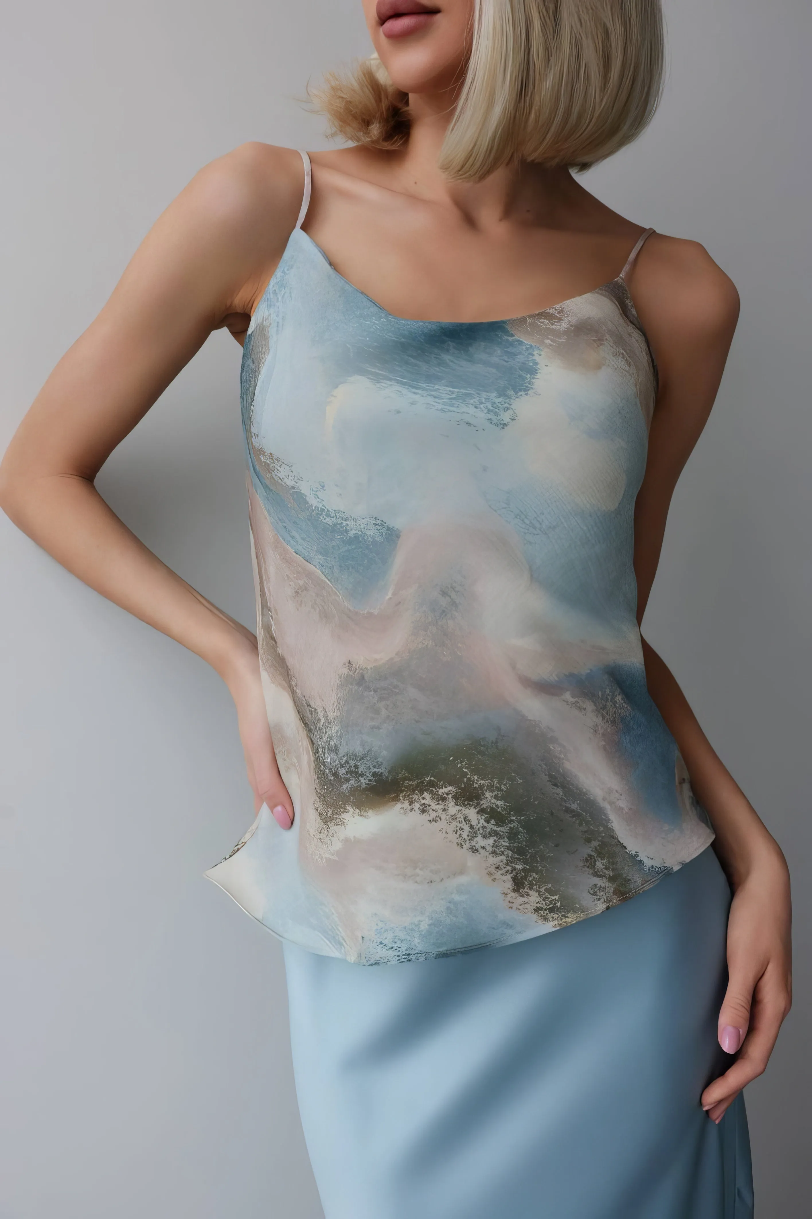 Sky Blue Satin Bias Skirt