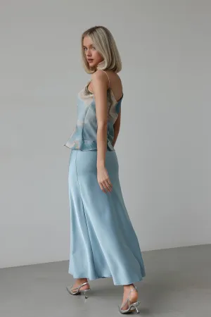 Sky Blue Satin Bias Skirt