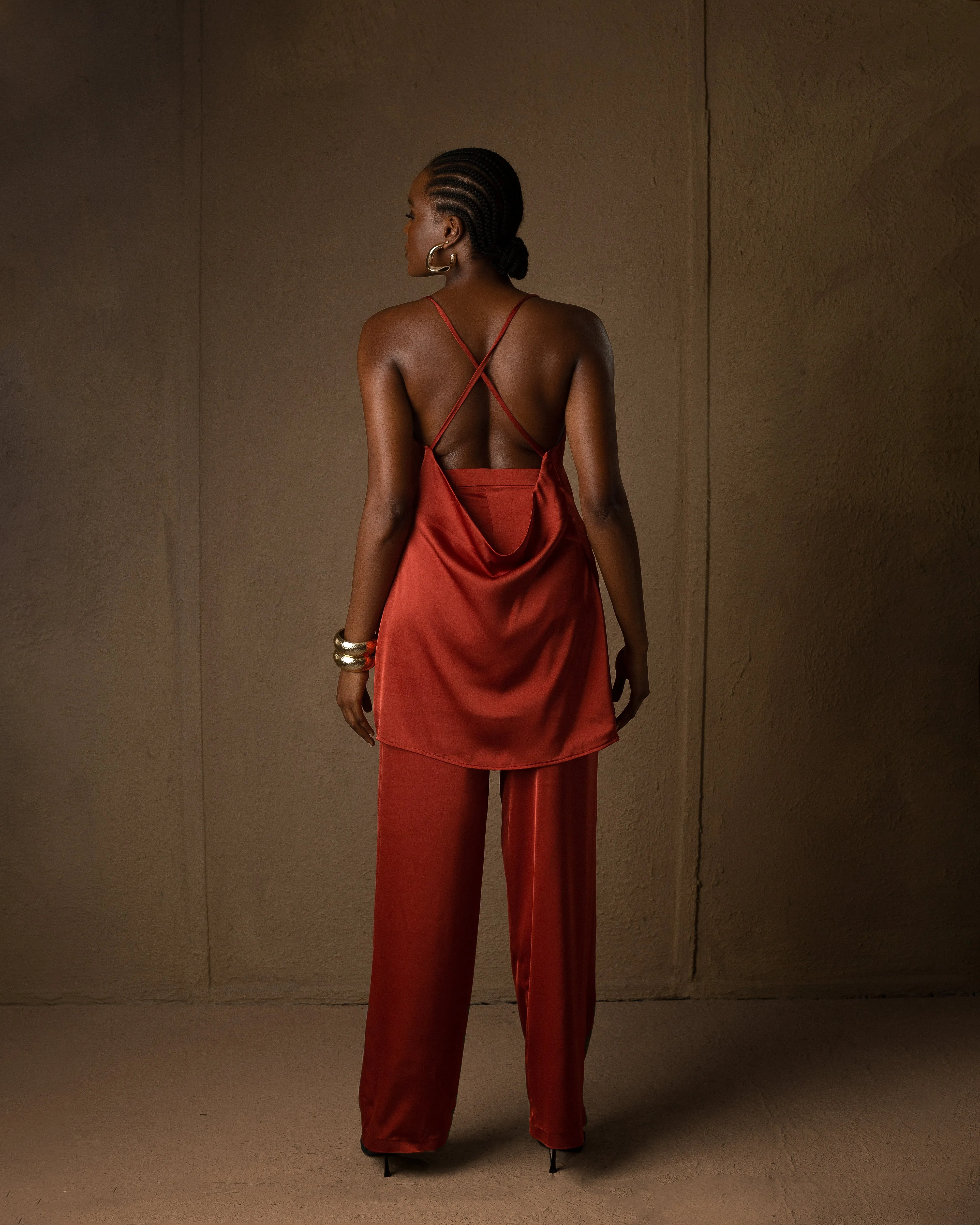 Sleeveless Silk set Burnt Orange