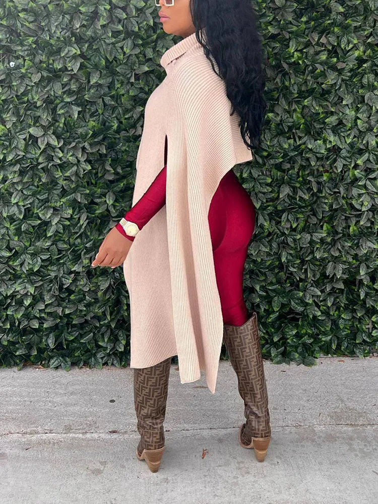 Slit Asymmetrical Turtleneck Tops