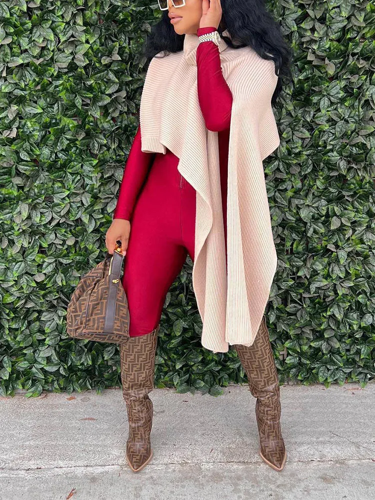 Slit Asymmetrical Turtleneck Tops