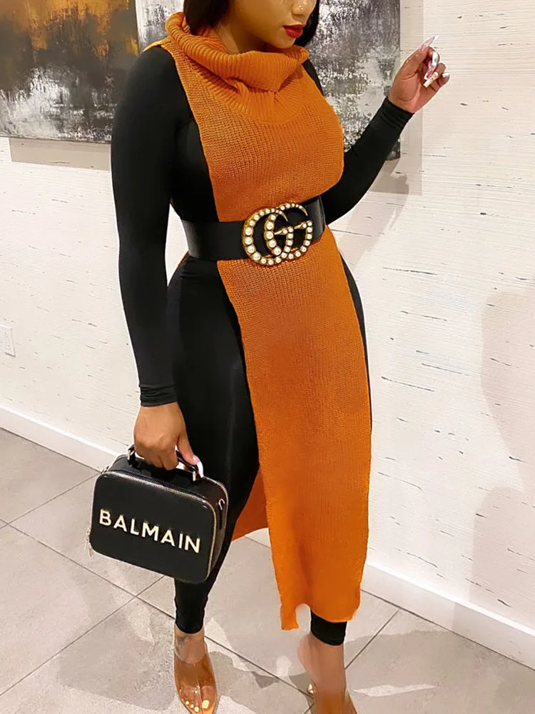 Slit Turtleneck Knitted Tops