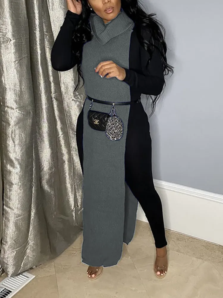 Slit Turtleneck Knitted Tops