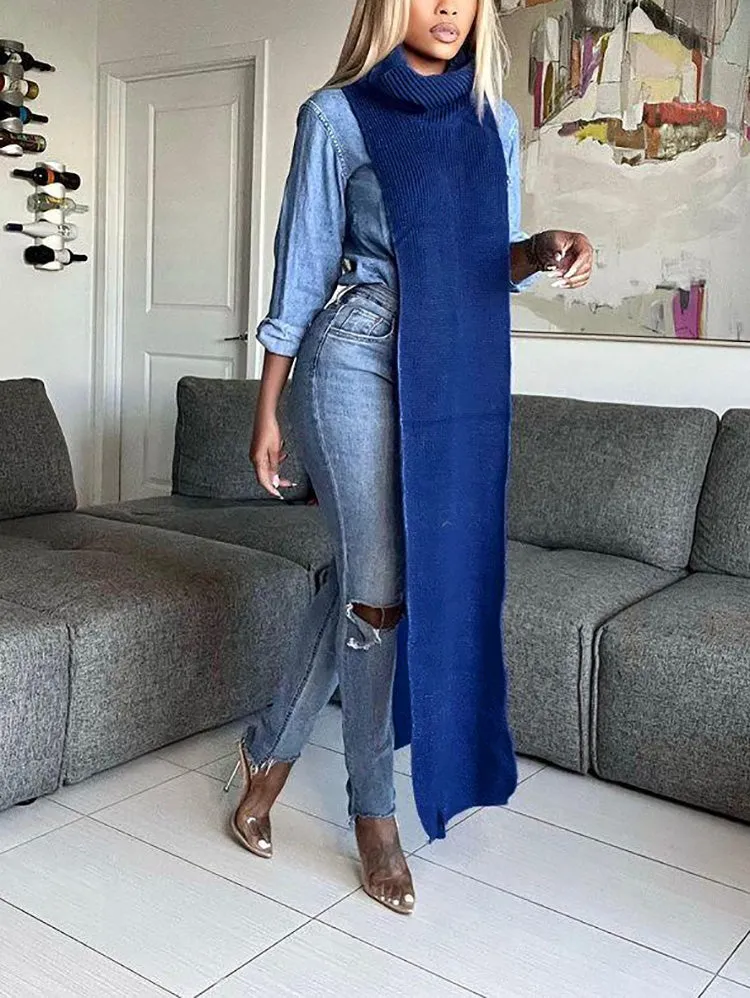 Slit Turtleneck Knitted Tops