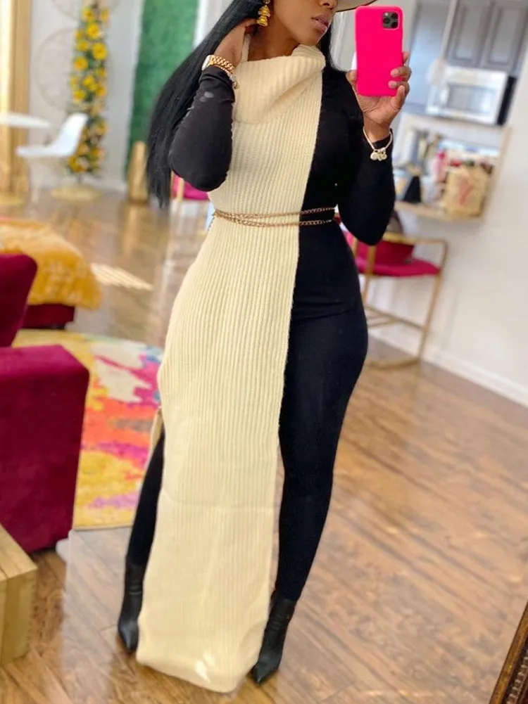 Slit Turtleneck Knitted Tops