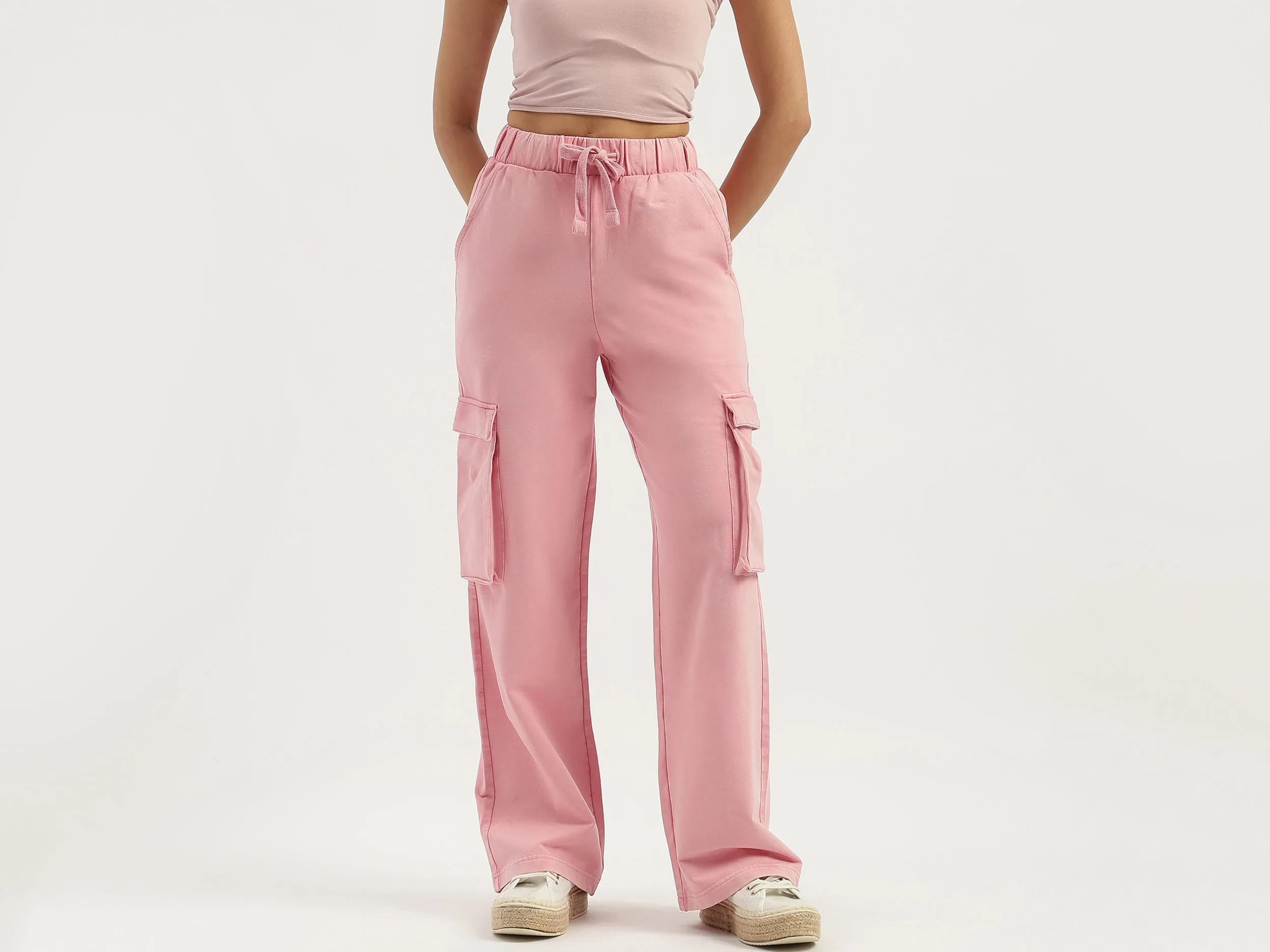 Solid Straight Fit Cargo Pants