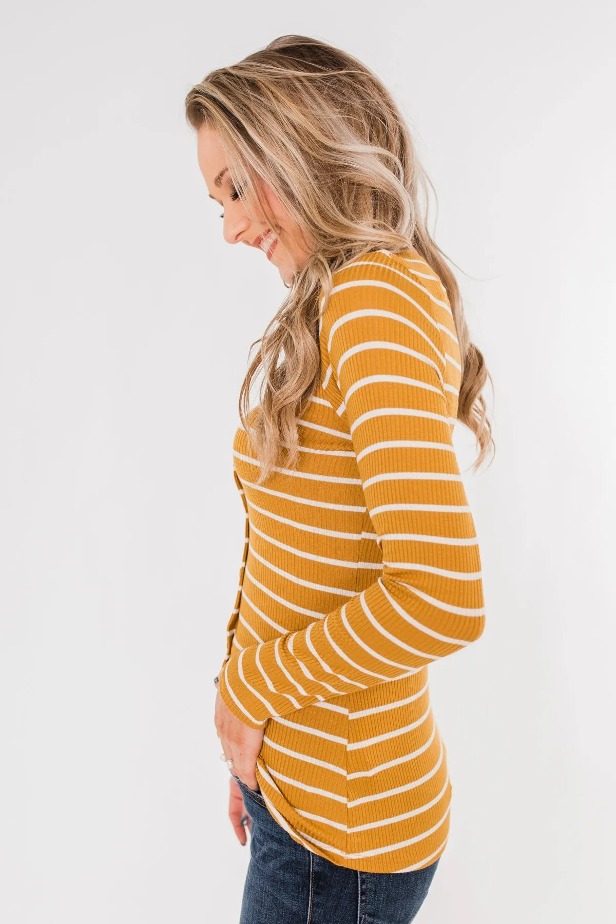 Sounds So Nice Long Sleeve Button Top- Mustard