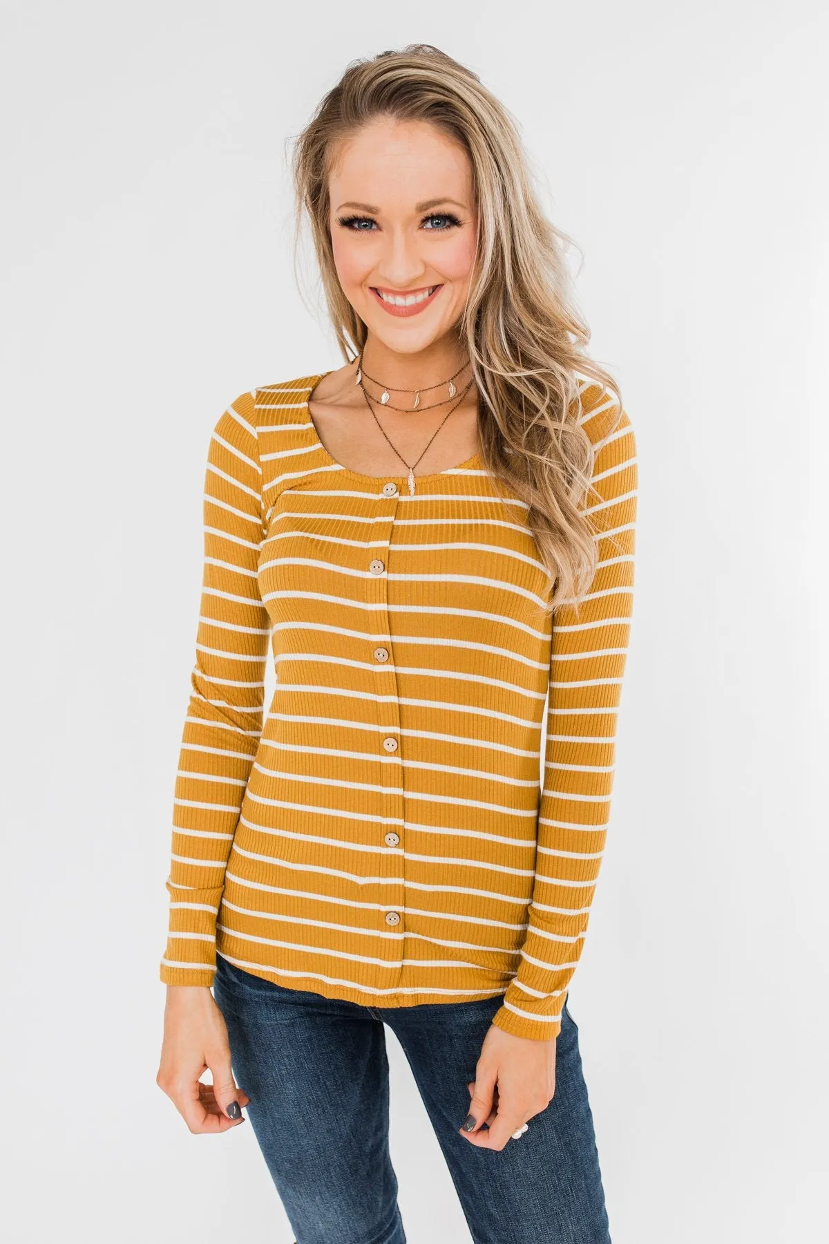 Sounds So Nice Long Sleeve Button Top- Mustard
