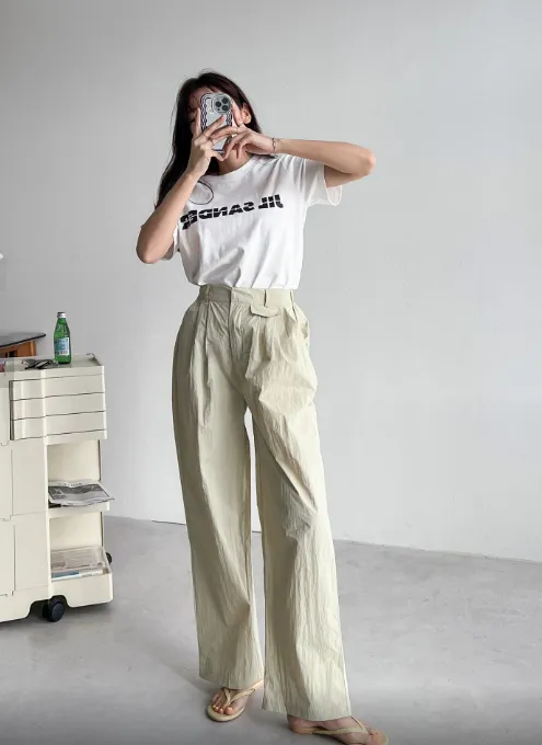 Sporty Parachute Wide Pants (Back Elastic Banding)-바스락소재의 파라슈트 팬츠