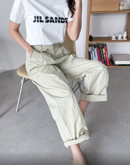 Sporty Parachute Wide Pants (Back Elastic Banding)-바스락소재의 파라슈트 팬츠