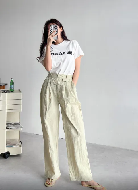 Sporty Parachute Wide Pants (Back Elastic Banding)-바스락소재의 파라슈트 팬츠