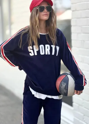 Sporty Velour Sweat - Navy