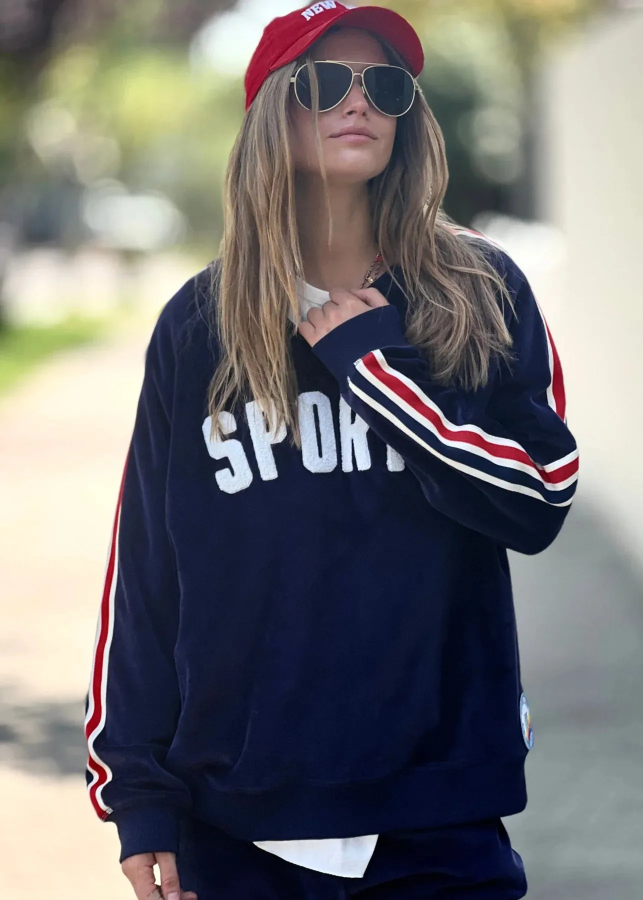 Sporty Velour Sweat - Navy