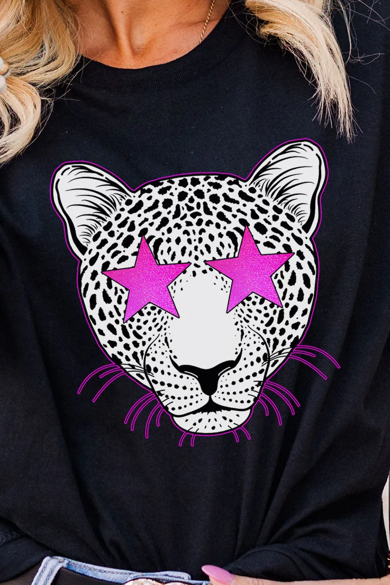 Star Eyes Pink Cheetah Short Sleeve Relaxed Fit T-Shirt