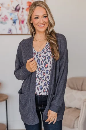 Stay Sweet Waffle Knit Cardigan- Navy